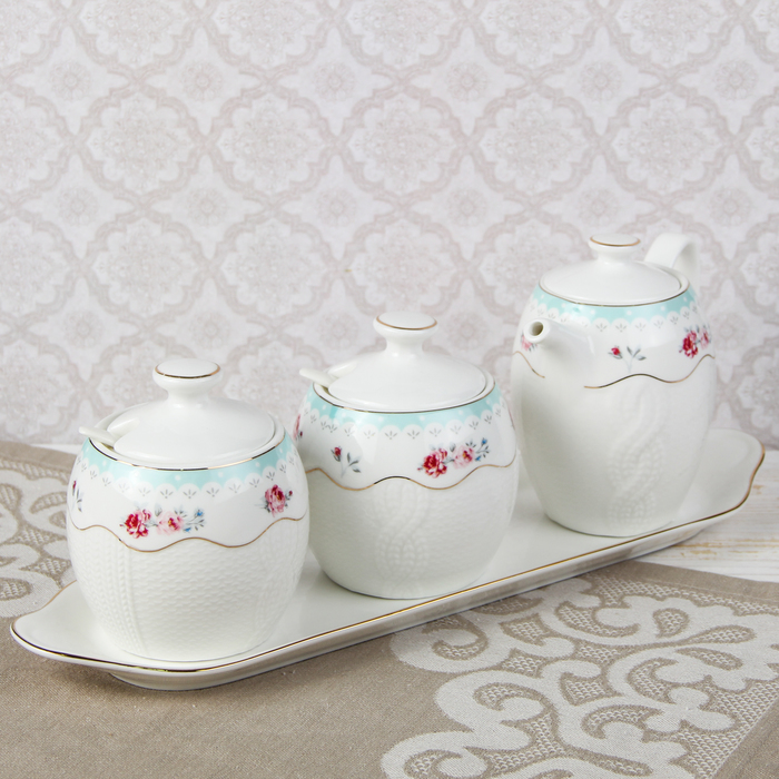 Набор сервировочный, 3 предмета: соусник, баночки для специй "Белла", цвет голубой