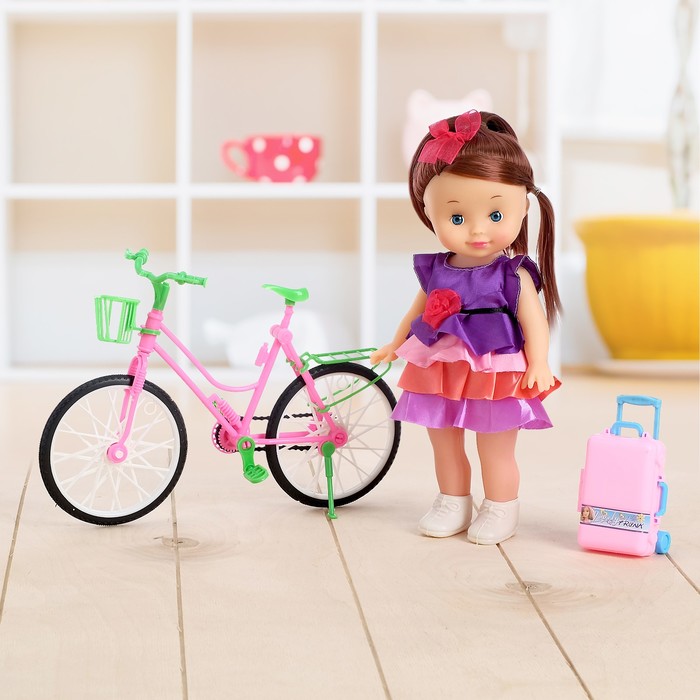 Кукла "Мая на велосипеде" в платье, с аксессуарами