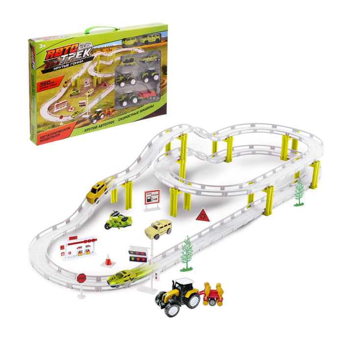 Автотрек "Крутые гонки", 2 джипа работают от батареек, металлическая техника, длина трассы 360 см.