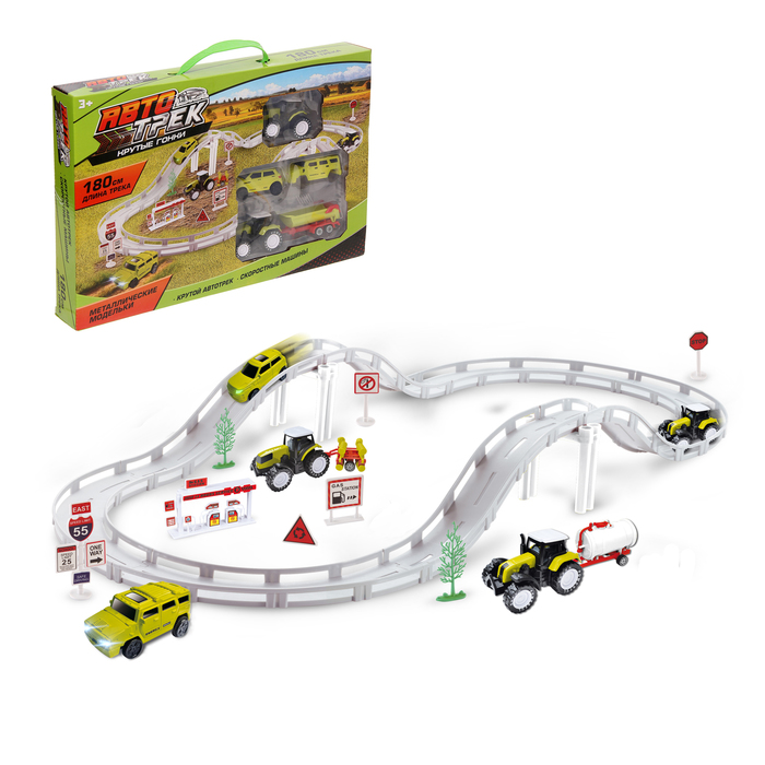 Автотрек "Экстремальные гонки", длина трассы 180 см, 1 машина работает от бат.+сменный кузов, металл. машины