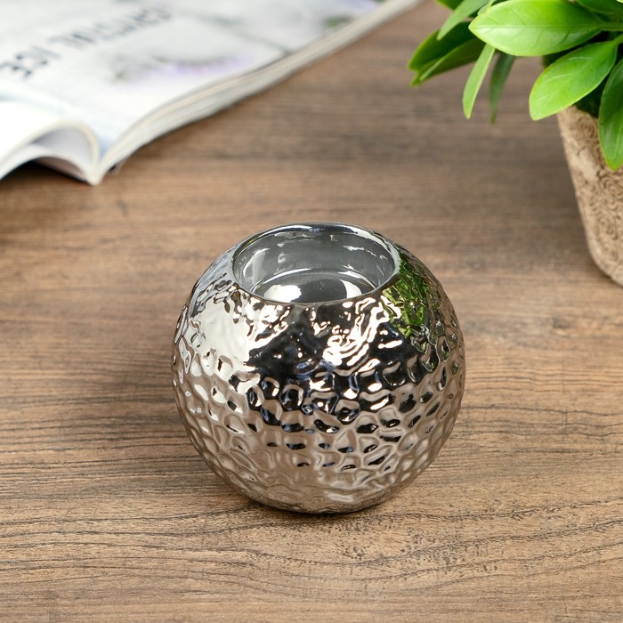 Подсвечник керамика на 1 свечу "Пузырьки" серебро 8х8,5х8,5 см