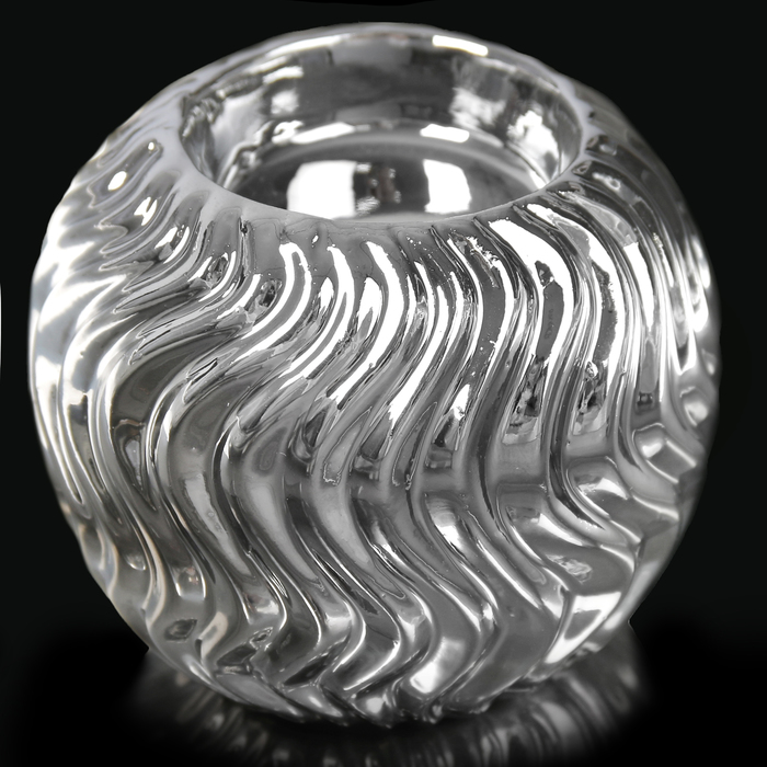 Подсвечник керамика 1 свеча "Волна" серебро 8х8,5х8,5 см