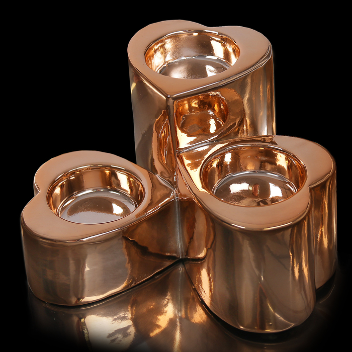 Подсвечник керамика 3 свечи "Золотые сердца" 10,5х16х14 см