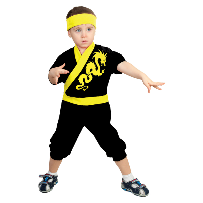 Карнавальный костюм "Ниндзя: Жёлтый дракон", велюр, комбинезон, шапка, рост 86-92 см, 1,5-3 года