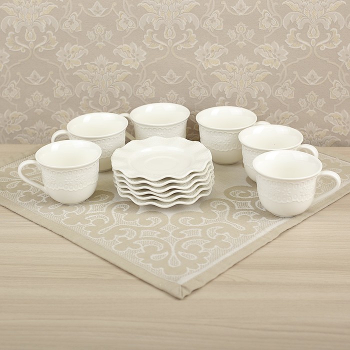 Сервиз чайный "Майя", 12 предметов: 6 чашек 220 мл, блюдце d=14 см