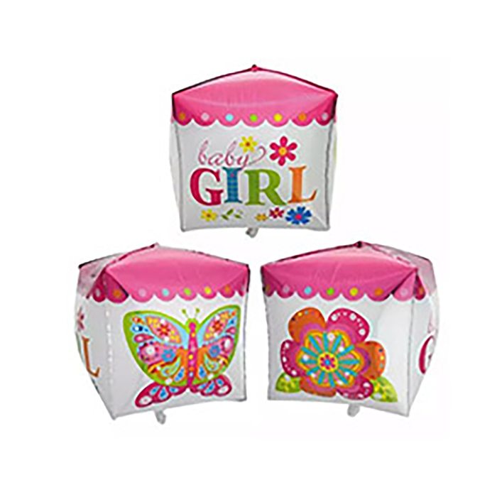 Шар фольгированный 3D КУБ "С днем рождения Малыш девочка" 14"