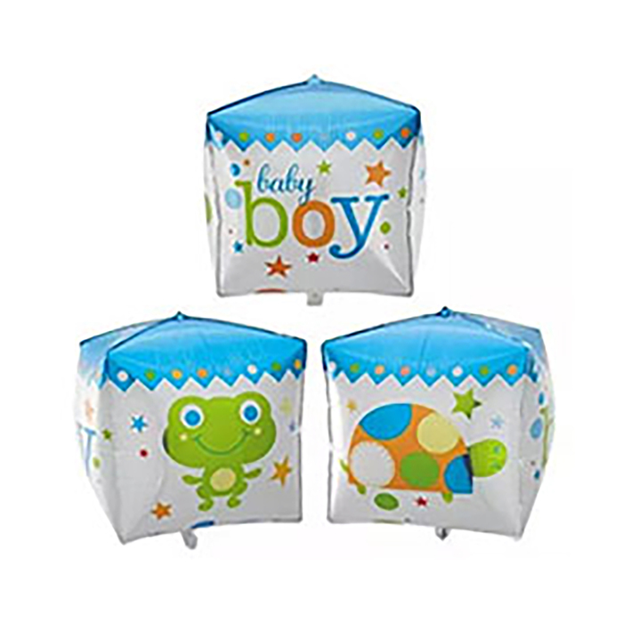 Шар фольгированный 3D КУБ "С днем рождения Малыш мальчик" 14"