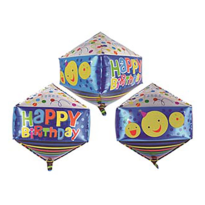 Шар фольгированный 3D ЦИРКОН "С днем рождения Смайлики" 15"