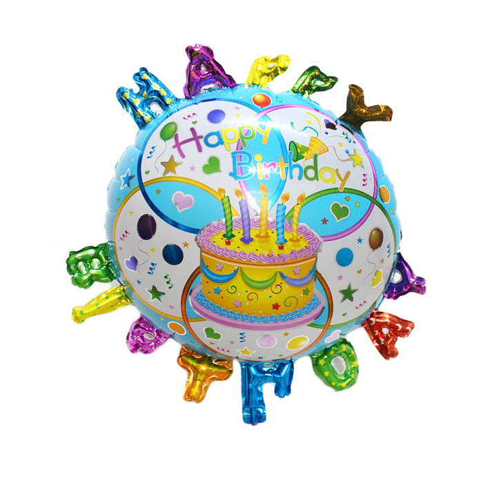 Шар фольгированный 24" "Буквы с тортом голубой фон"