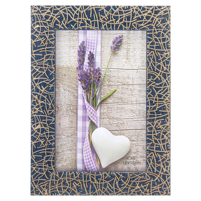 Фоторамка пластик 10х15 см "Золотые линии на синем"