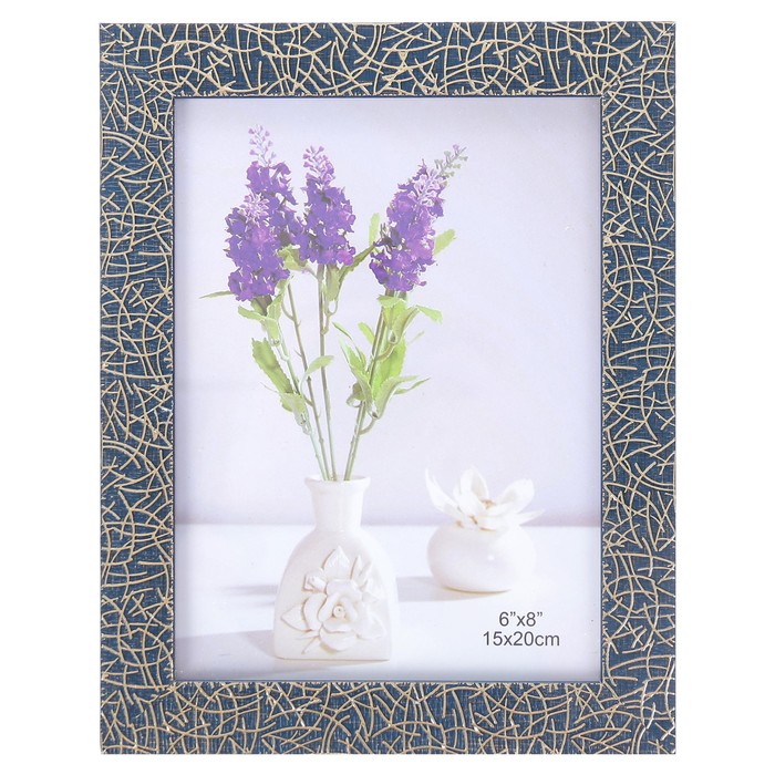 Фоторамка пластик 15х20 см "Золотые линии на синем"