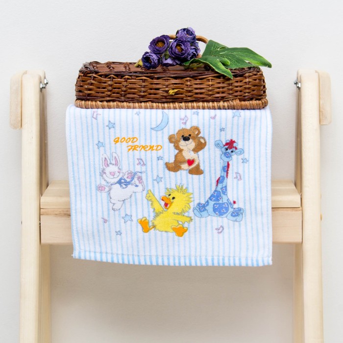 Салфетка махровая "Хорошие друзья" (голубая), 25х25 см, хл100, 340 г/м