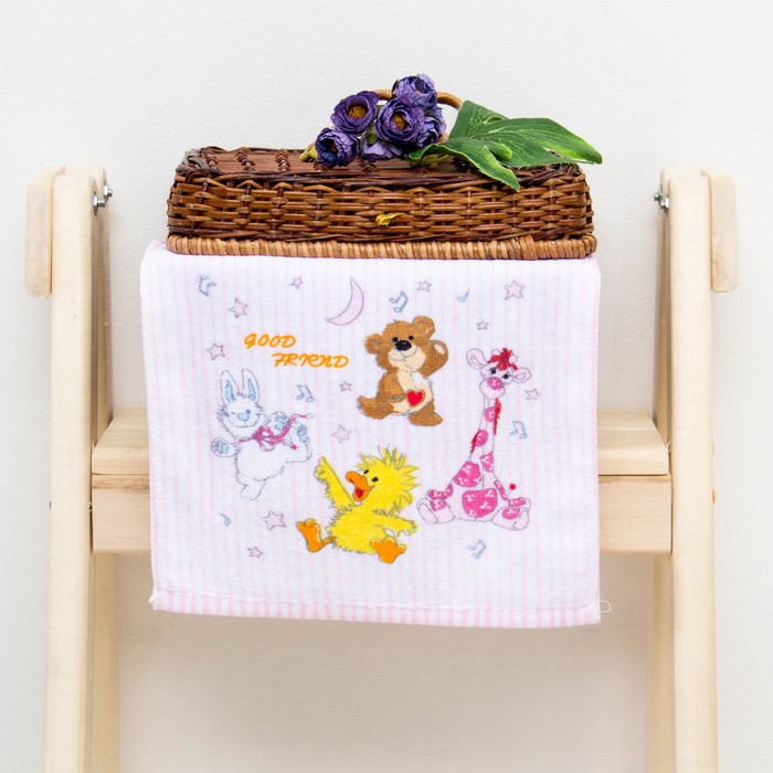 Салфетка махровая "Хорошие друзья" (розовая), 25х25 см, хл100, 340 г/м