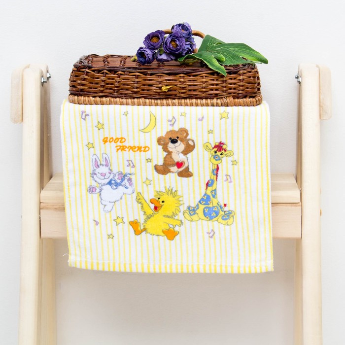 Салфетка махровая "Хорошие друзья" (желтая), 25х25 см, хл100, 340 г/м