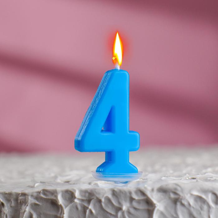 Свеча в торт цифра 4, голубой