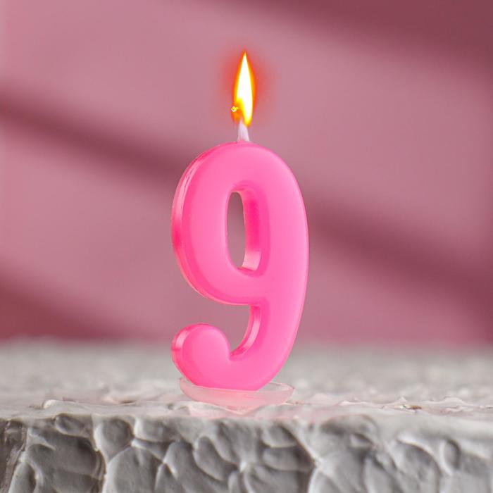 Свеча в торт цифра 9, голубой