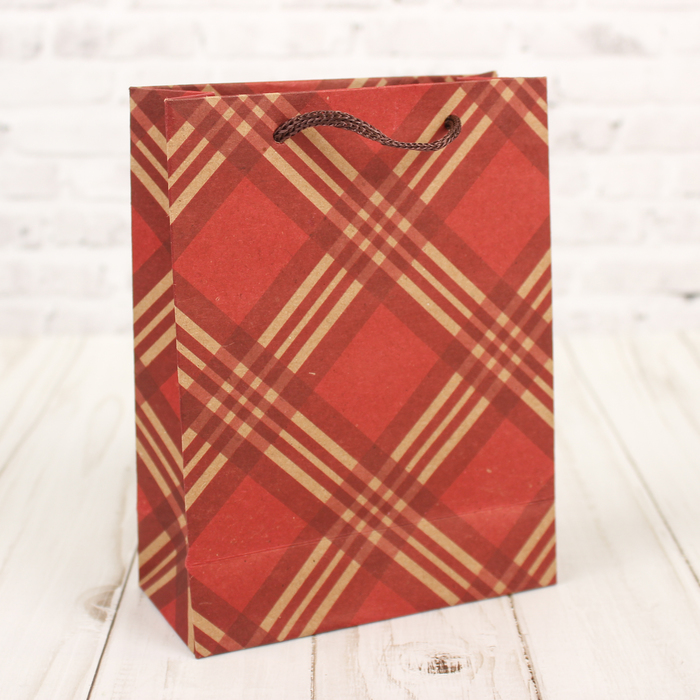 Пакет крафт "Красная клетка", 11 х 5,5 х 14,5 см