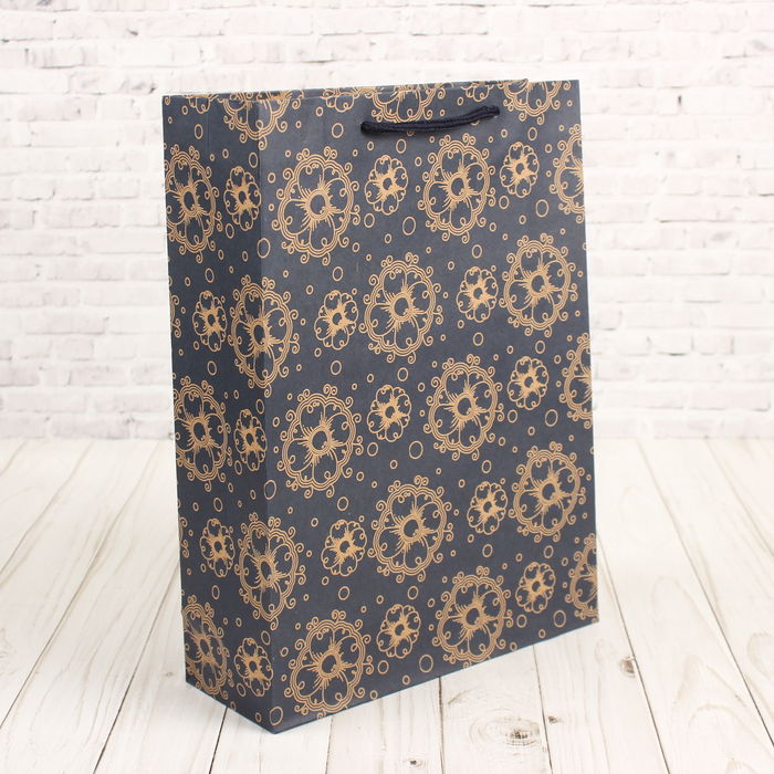 Пакет крафт "Цветочный узор", 11 х 5,5 х 14,5 см