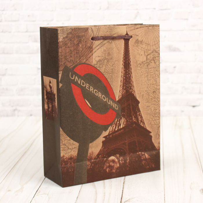 Пакет крафт "Париж", 11 х 5,5 х 14,5 см