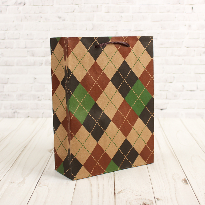 Пакет крафт "Ромбики", 16 х 6 х 21 см