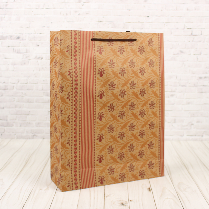 Пакет крафт "Узоры", 16 х 6 х 21 см