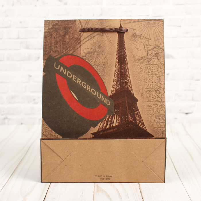 Пакет крафт "Париж", 16 х 6 х 21 см