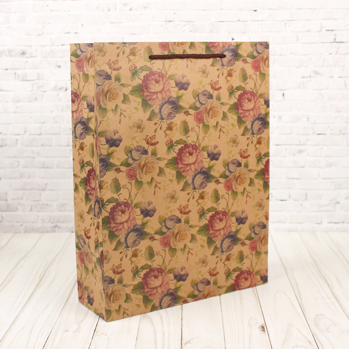 Пакет крафт "Нежные цветы", 27,5 х 8 х 36,5 см