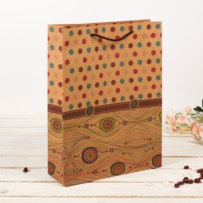 Пакет крафт "Узоры", 31 х 9,5 х 42 см