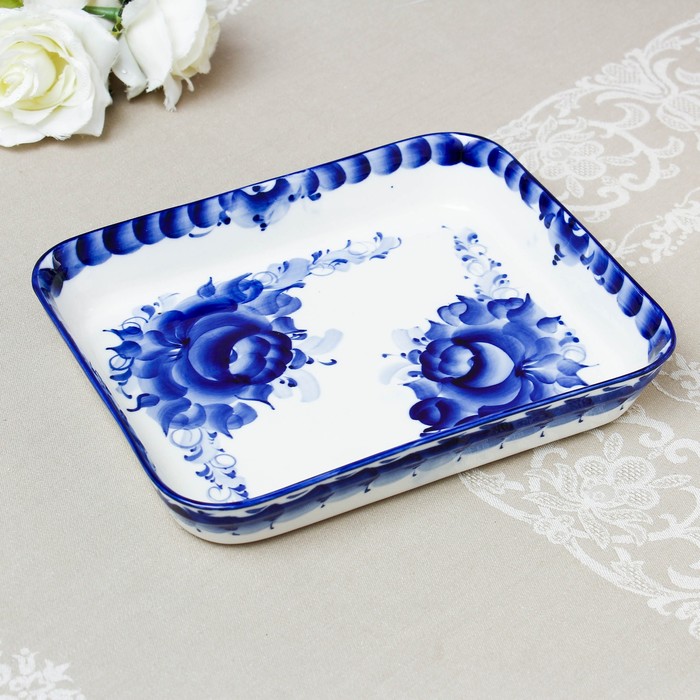 Противень "Семейный", гжель, фарфор, 2с