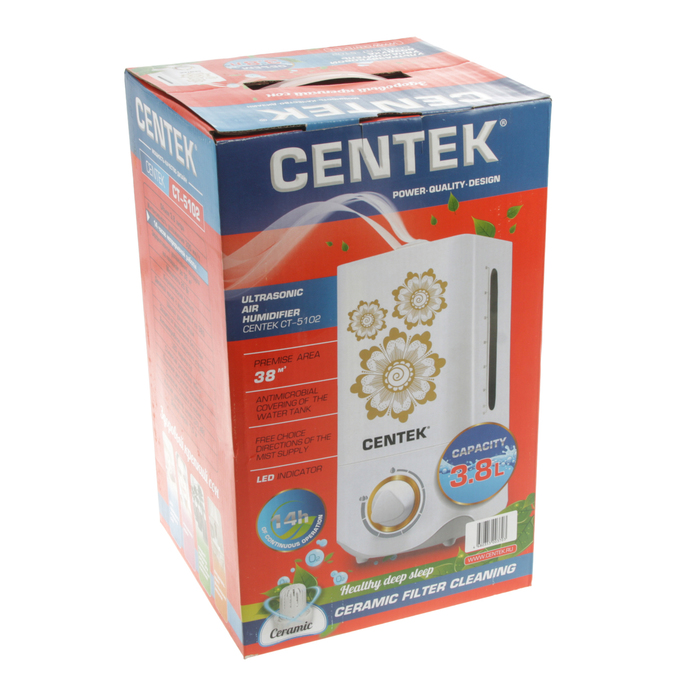 Увлажнитель воздуха Centek СТ-5102, ультразвуковой, 25 Вт, 3.8 л, белый