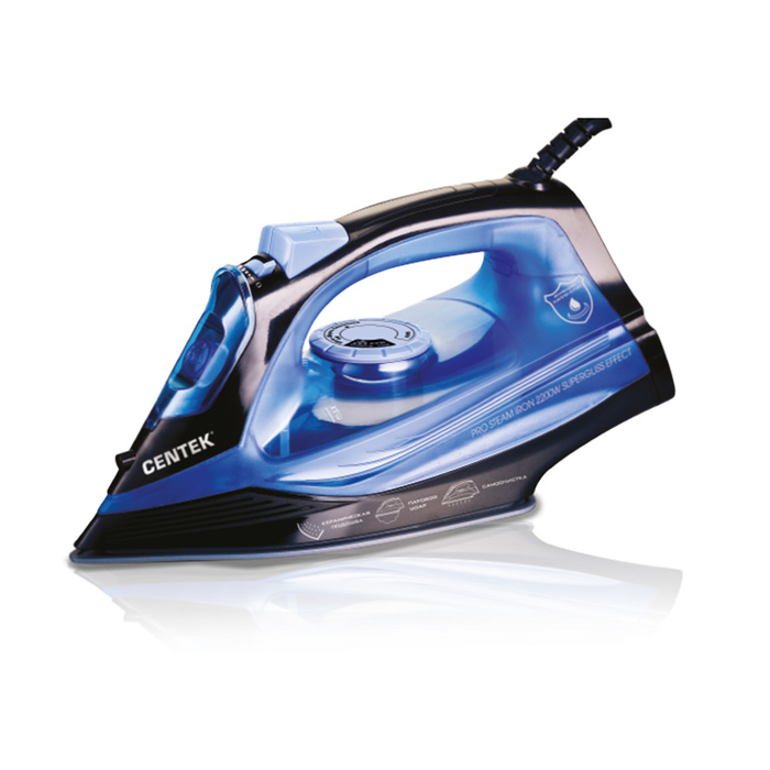 Утюг Centek CT-2351, 2200Вт, керамическая подошва, паровой удар, синий