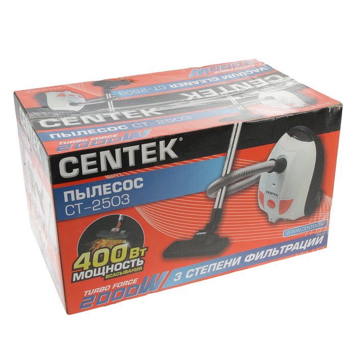 Пылесос Centek CT-2503, 2000 Вт, мощность всасывания 400Вт, 2.5л, бело-оранжевый