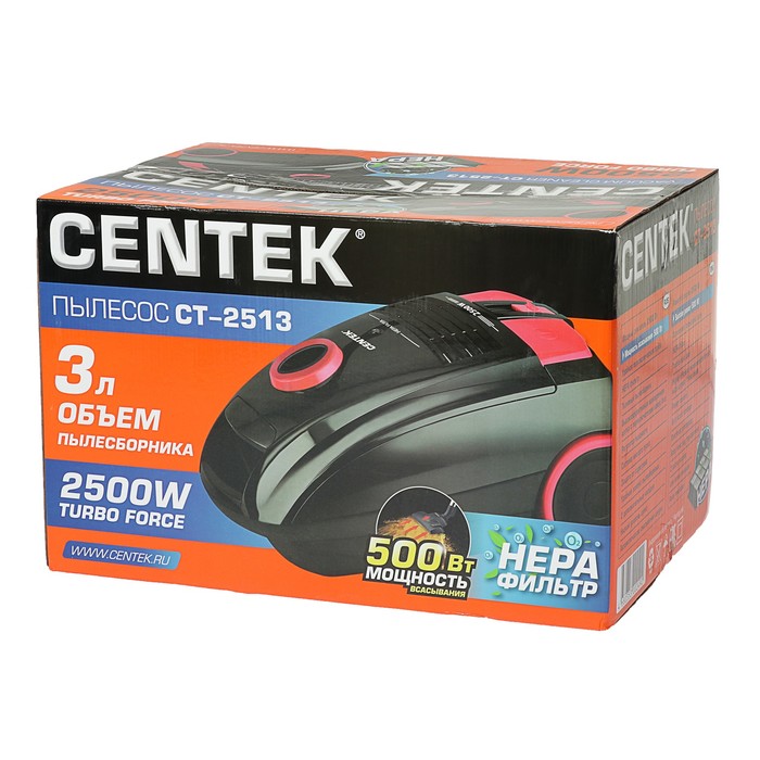 Пылесос Centek CT-2513 , 2500 Вт, мощность всасывания 500Вт, черный