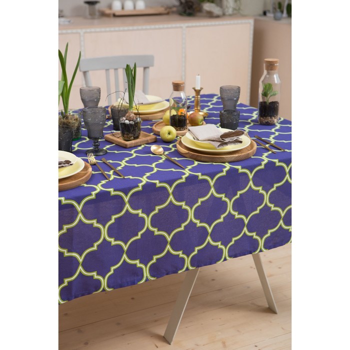 Скатерть "Доляна" Марокко Синий 145х200 см, 100% хлопок, рогожка, 162 г/м2