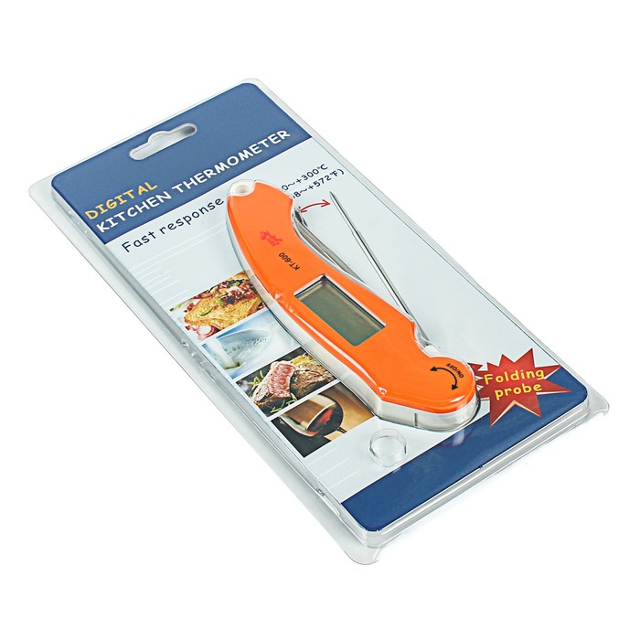 Термощуп кухонный электронный с дисплеем, складной, оранжевый (-50~+300),