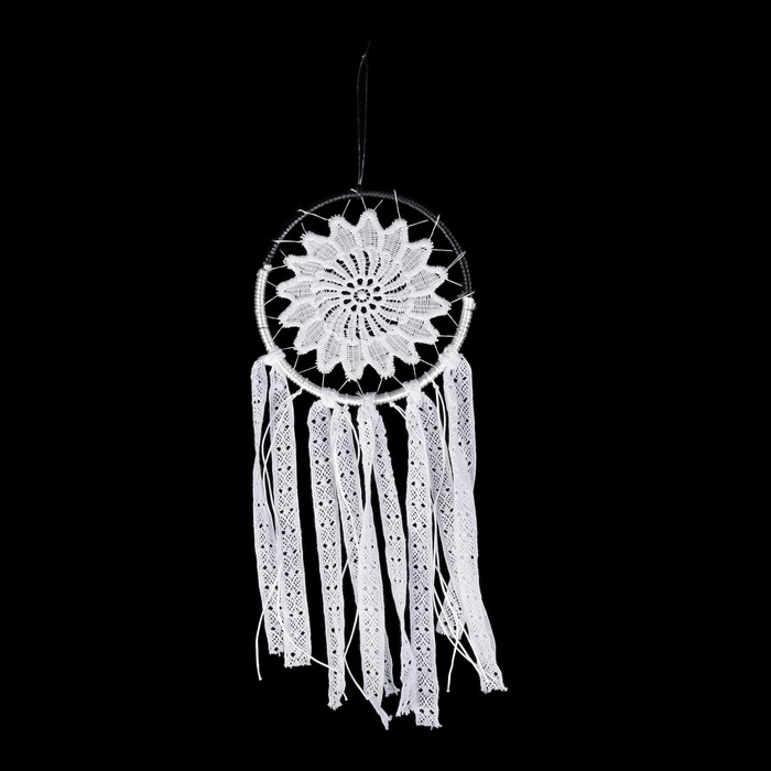 Ловец снов "Чёрно-белое кружево" с тесьмой 35х16 см