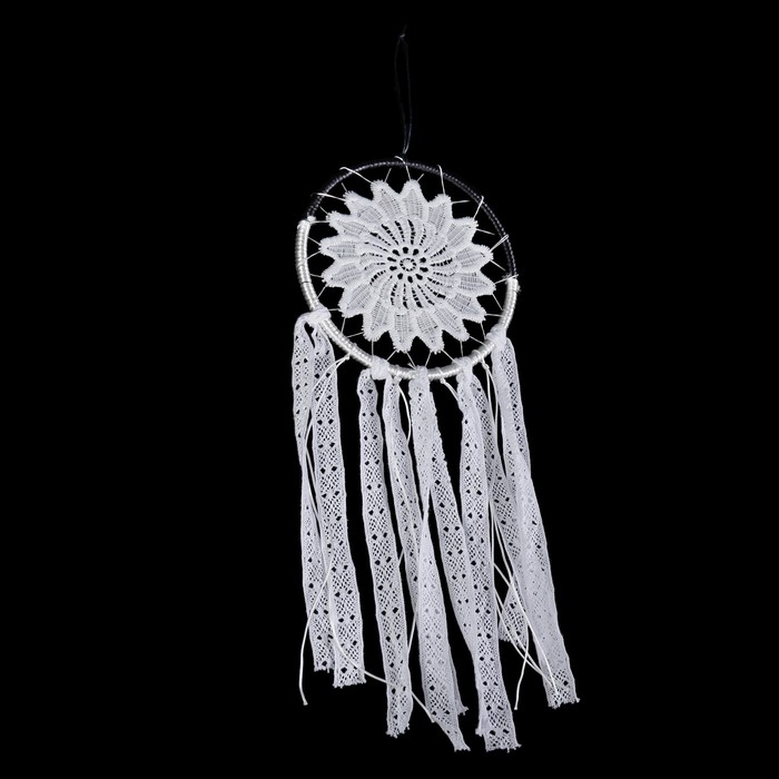 Ловец снов "Чёрно-белое кружево" с тесьмой 35х16 см