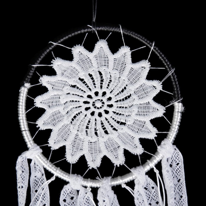 Ловец снов "Чёрно-белое кружево" с тесьмой 35х16 см