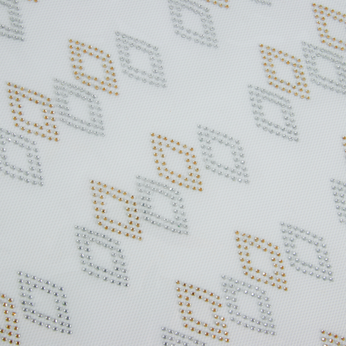 Термоаппликация из страз "Ромбы", 9*3,5см, 20шт на листе, цвет белый/золотой