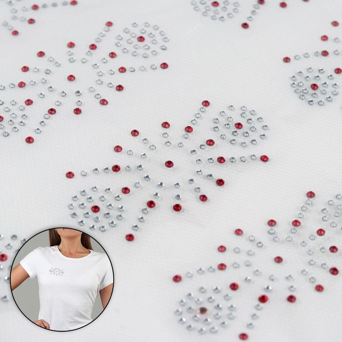 Термоаппликация из страз "Узор", 6,5*3см, 36шт на листе, цвет белый/красный