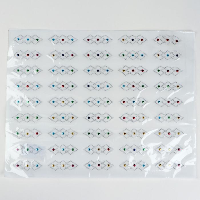 Термоаппликация из страз "Ромбы", 6,5*2,3см, 45шт на листе, цвет МИКС