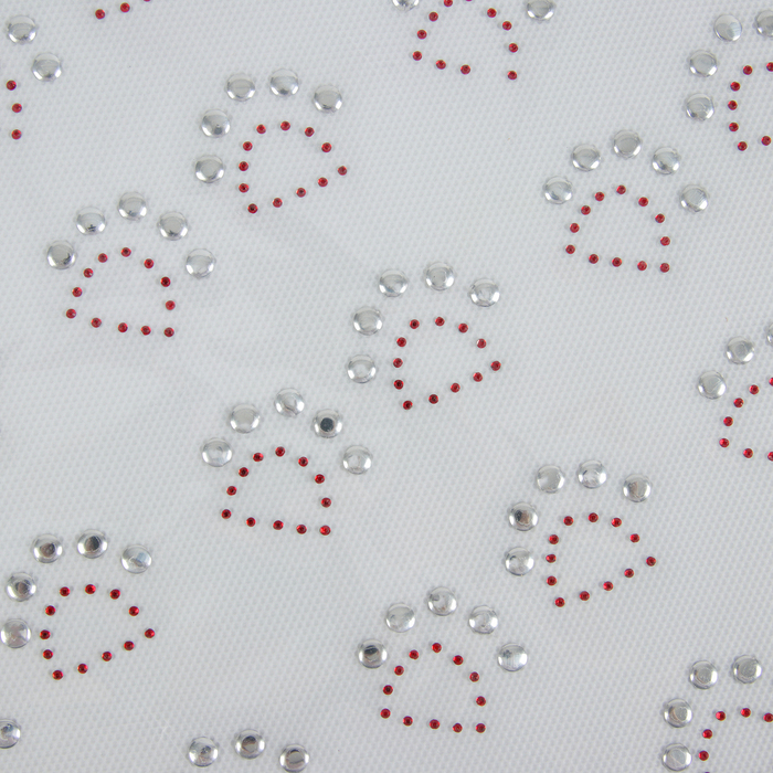 Термоаппликация из страз "Лапка", 6*,3см, 35шт на листе, цвет белый/красный