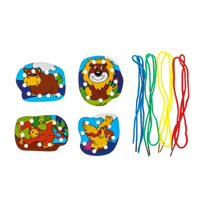 Шнуровка в коробке "Веселые джунгли", 4 шт.