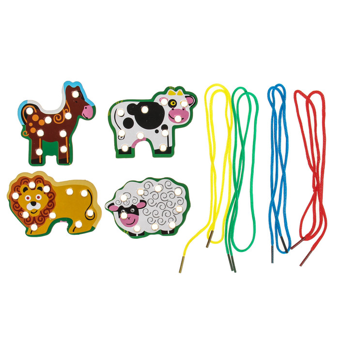 Шнуровка в коробке "Весёлые зверята", 4 шт.