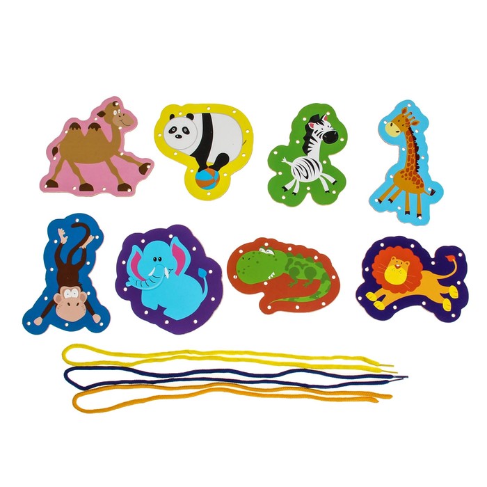Шнуровка в коробке "Веселые животные", 8 шт.