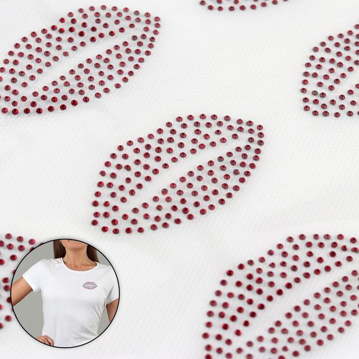 Термоаппликация из страз "Губы", 5,3*2,9см, 42шт на листе, цвет красный