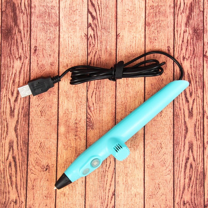 3D ручка, USB, работает от сети, для PCL пластика, цвет бирюзовый