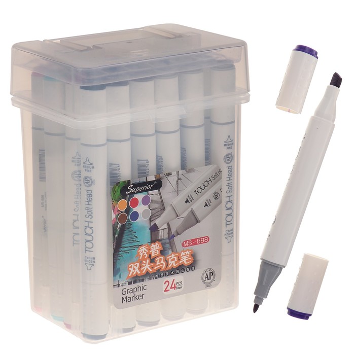 Набор маркеров профессиональных двусторонних 24 штук/24 цветов