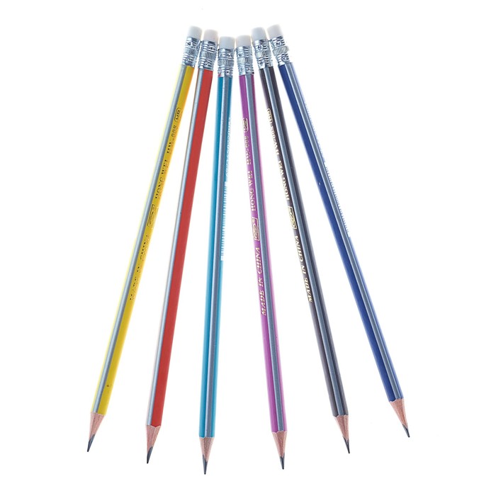 Карандаш ч/г с ластиком НВ корпус трехгранный заточенный МИКС полоски