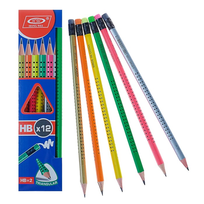 Карандаш ч/г с ластиком НВ корпус трехгранный заточенный МИКС точки